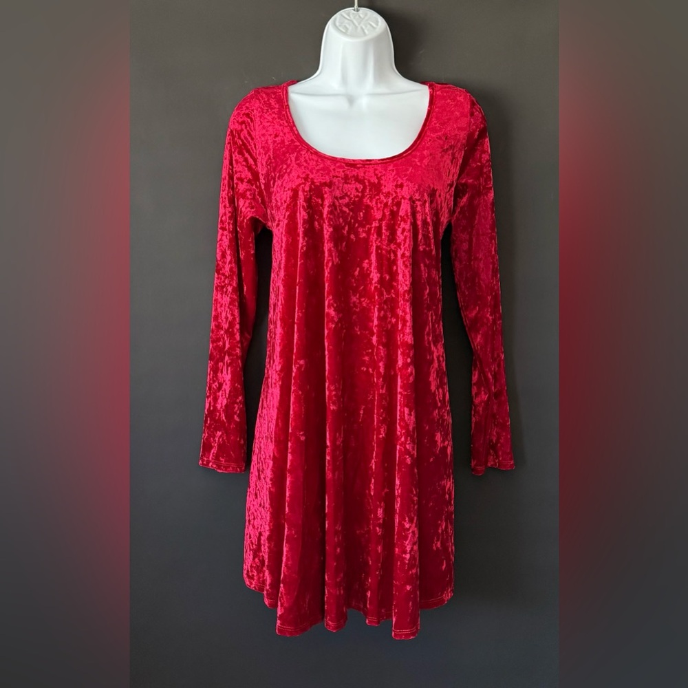 Crushed red velvet babydoll dress large